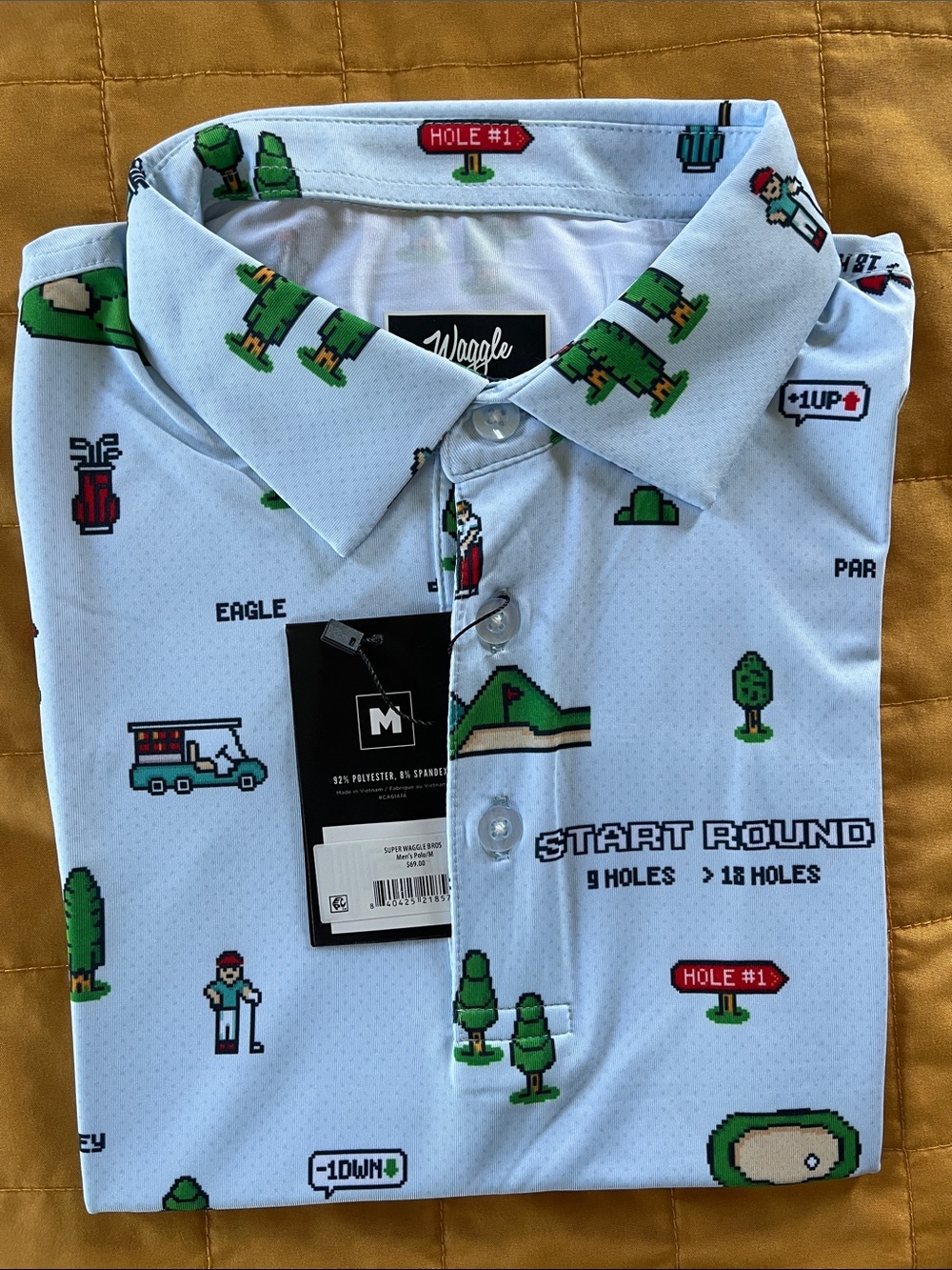 Waggle Golf Men's Light Blue Golf Print Polo Shirt